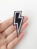 Black and White Lightning Bolt Iron-on Patch, Rock Punk Metal Motif