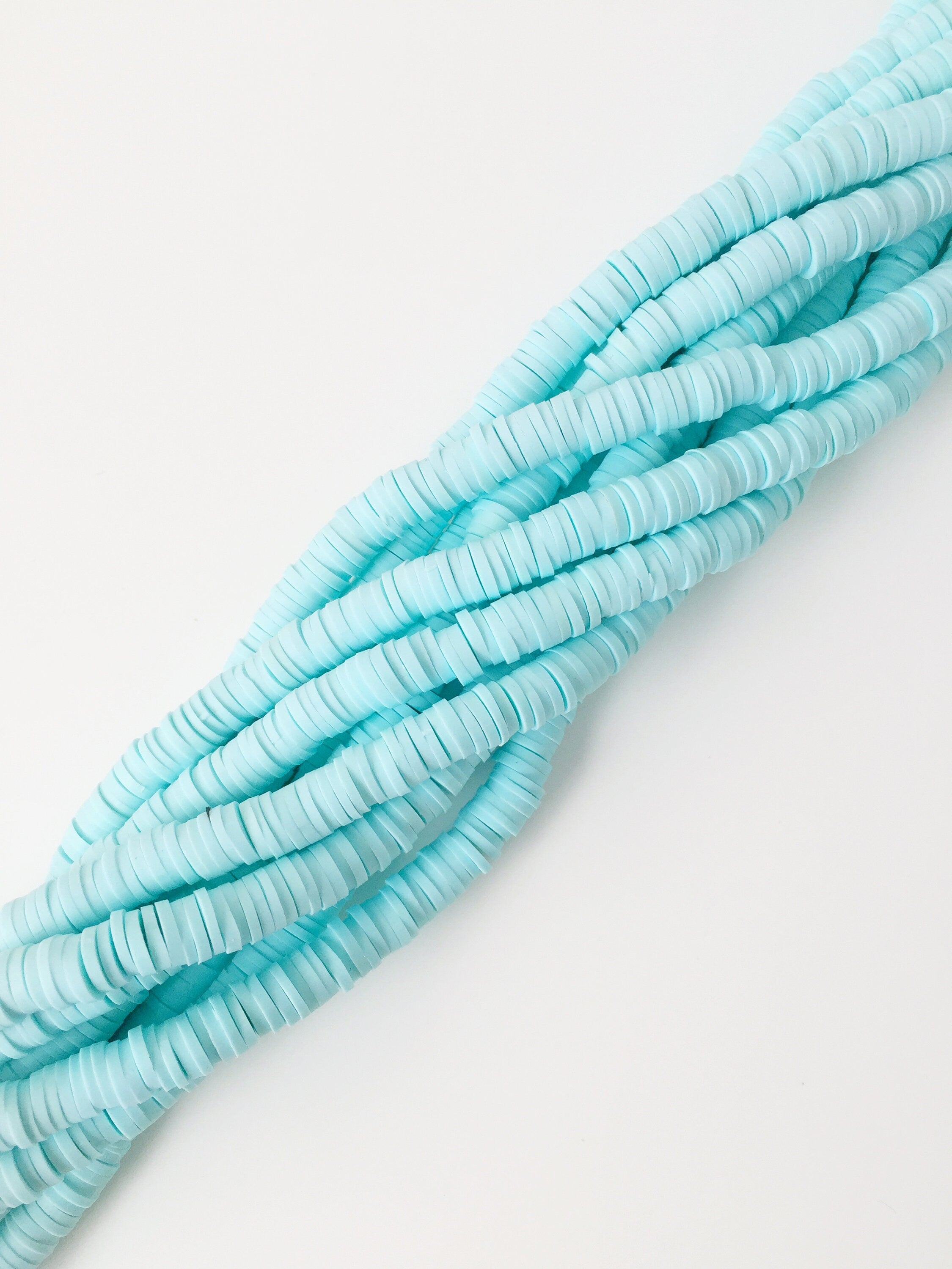 1 strand x 6mm Sky Blue Polymer Clay Disc Beads, Vinyl Heishi Beads (1765)