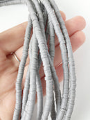 1 strand x 4mm Light Grey Polymer Clay Disc Beads, Vinyl Heishi Beads (1774)