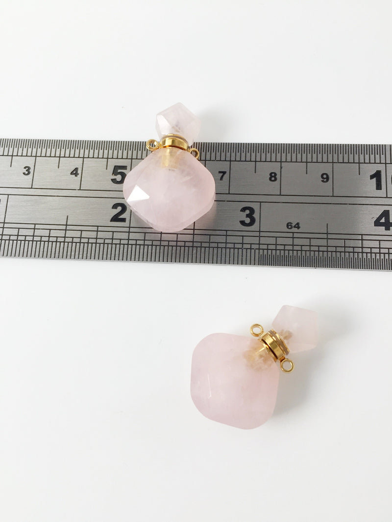 1 x Rose Quartz Perfume Bottle Pendant, 17x21mm (1633)