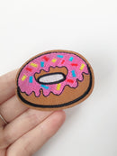 Doughnut Iron-on Patch, Embroidered Sprinkled Donut Motif