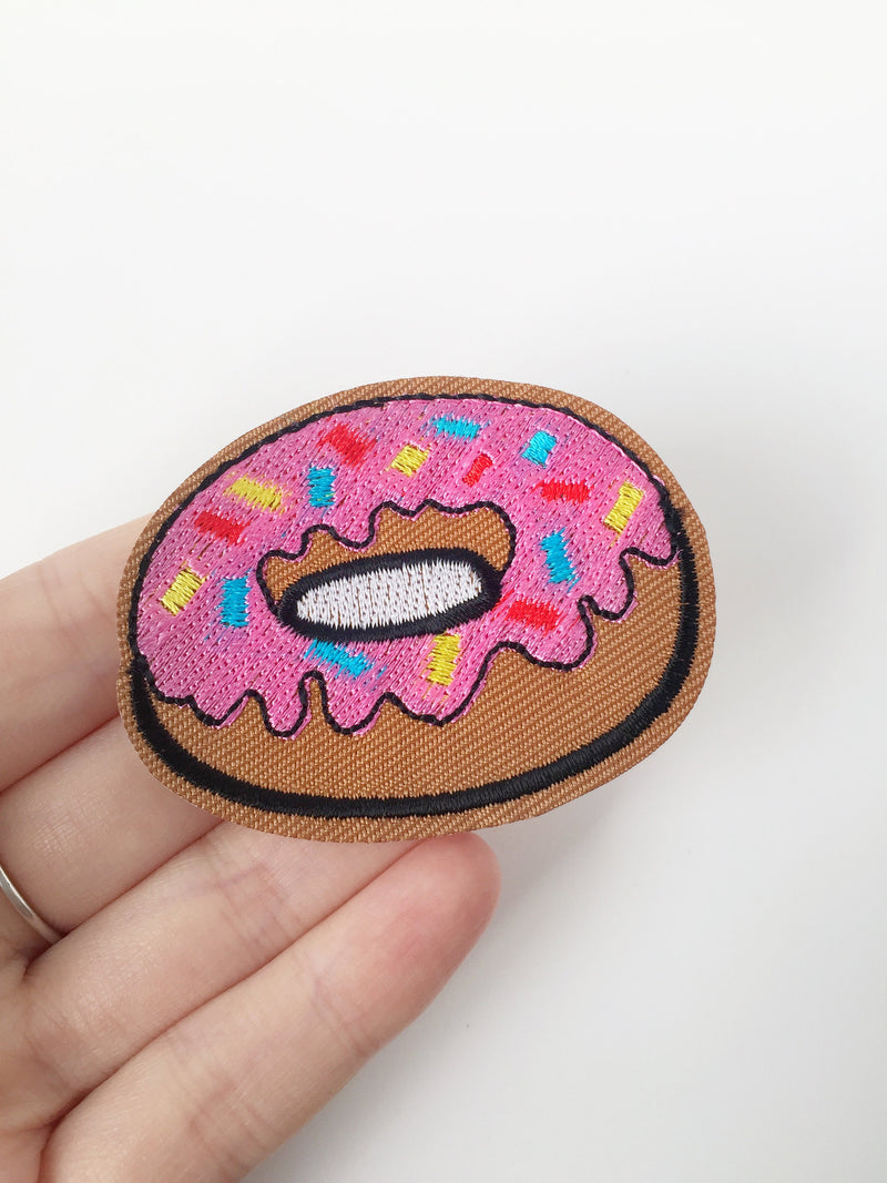 Doughnut Iron-on Patch, Embroidered Sprinkled Donut Motif