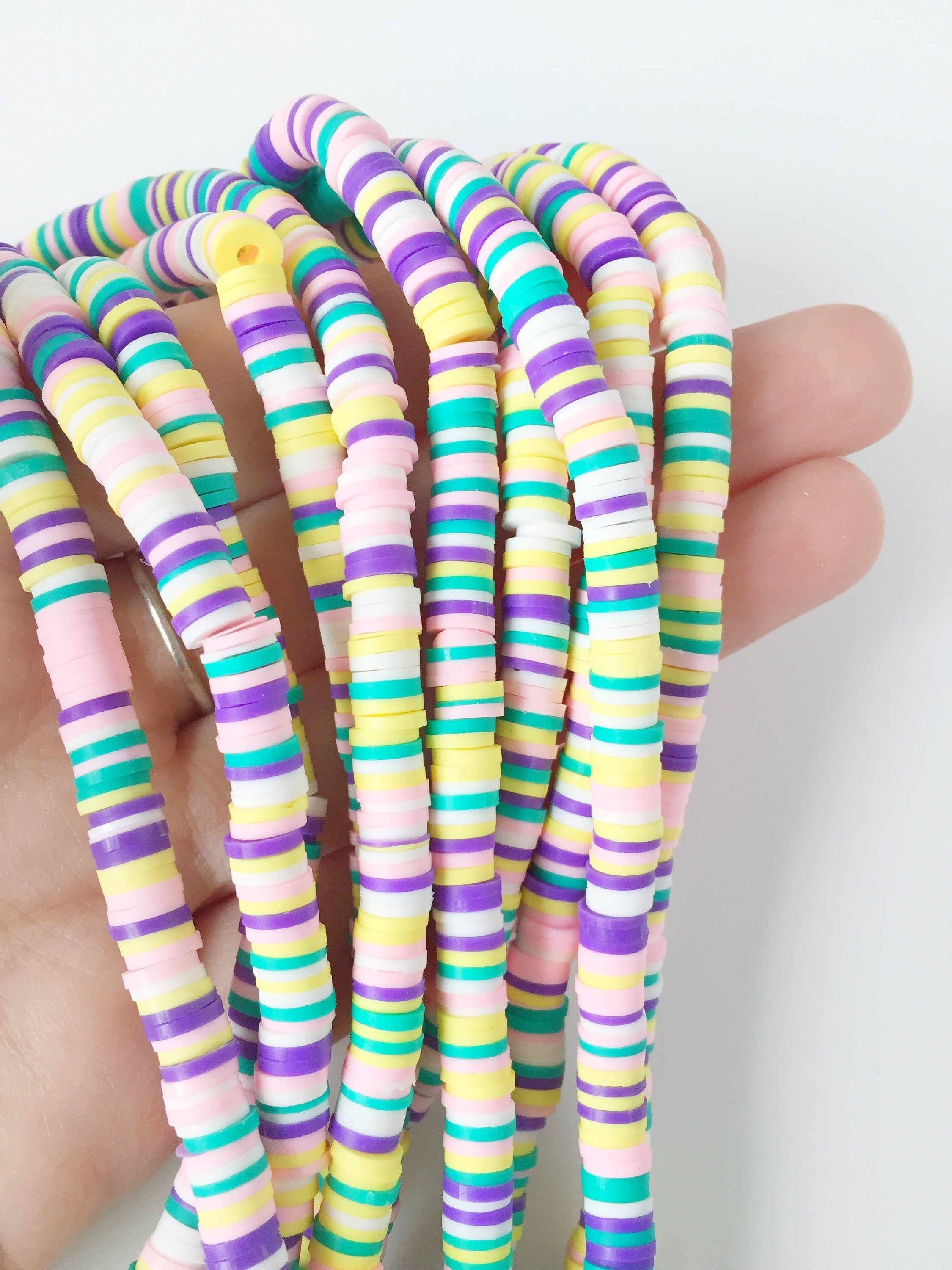 1 strand x 6mm Multicolour Polymer Clay Disc Beads, Vinyl Heishi Beads (1763)