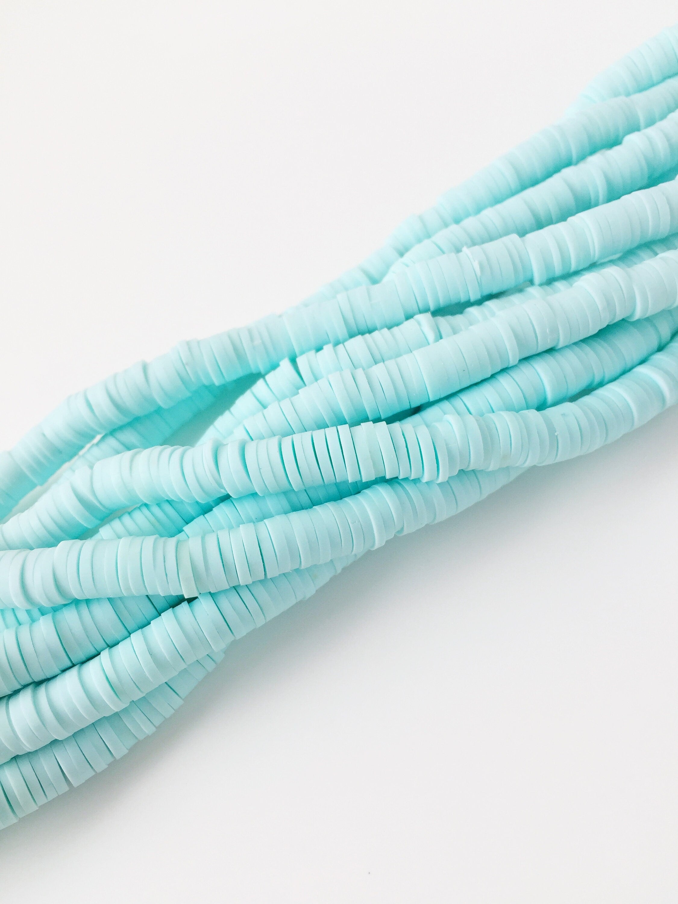 1 strand x 6mm Light Blue Polymer Clay Disc Beads, Vinyl Heishi Beads (1853)