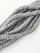 1 Strand x 6mm Grey Polymer Clay Disc Beads, Vinyl Heishi Beads (1854)