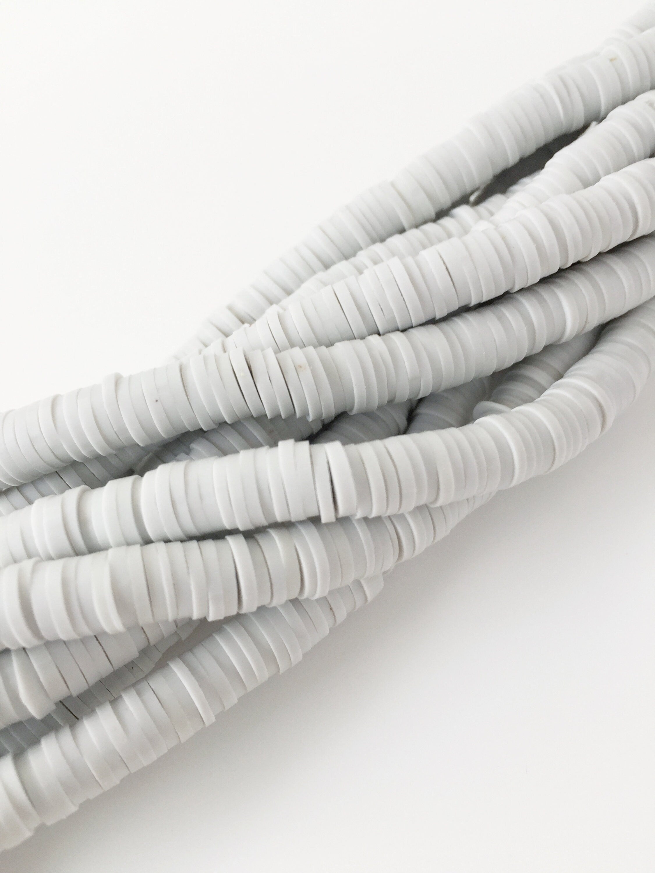 1 strand x 6mm Pastel Grey Polymer Clay Disc Beads, Vinyl Heishi Beads (1860)