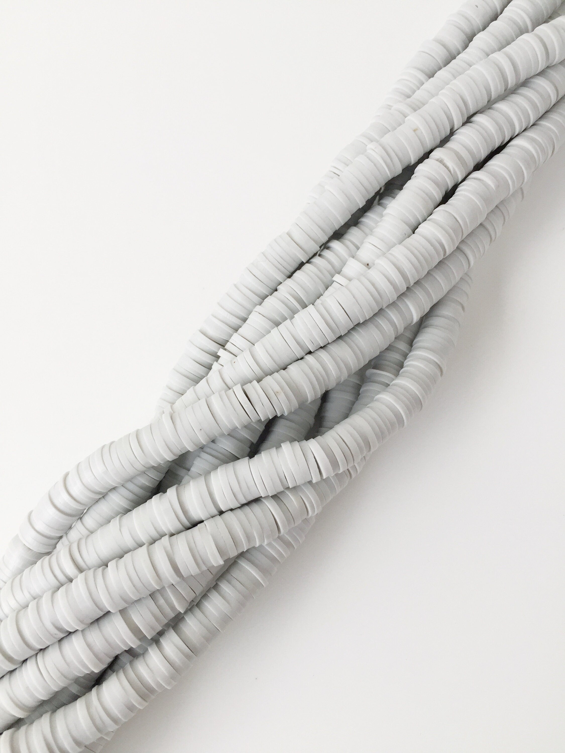 1 strand x 6mm Pastel Grey Polymer Clay Disc Beads, Vinyl Heishi Beads (1860)