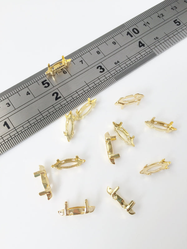 12 x 4x15mm Premium Gold Tone Brass Setting for Marquise Cut Crystals (1850)