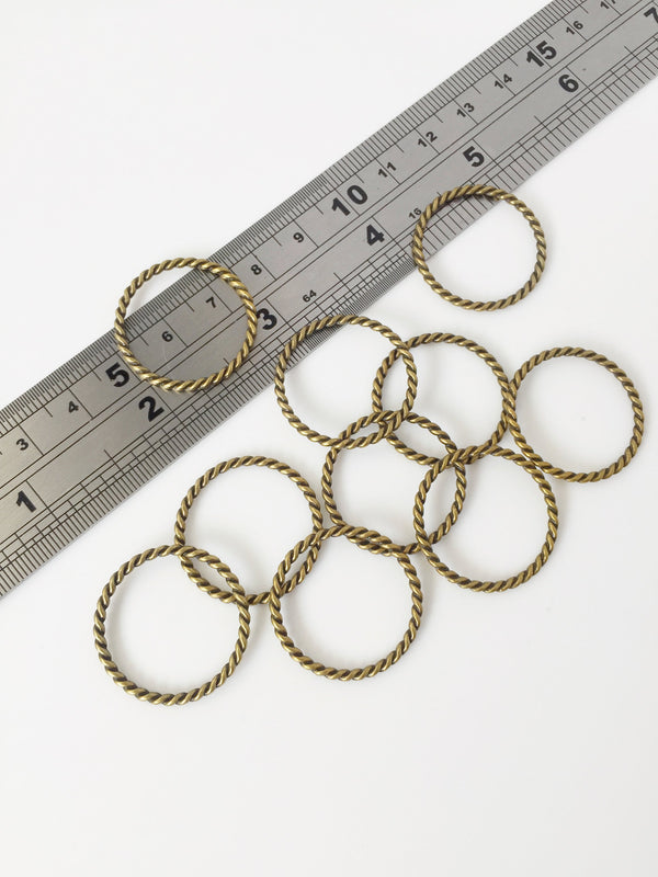 10 x Bronze Tone Twisted Round Connectors, 25mm Bronze Linking Rings (2460)
