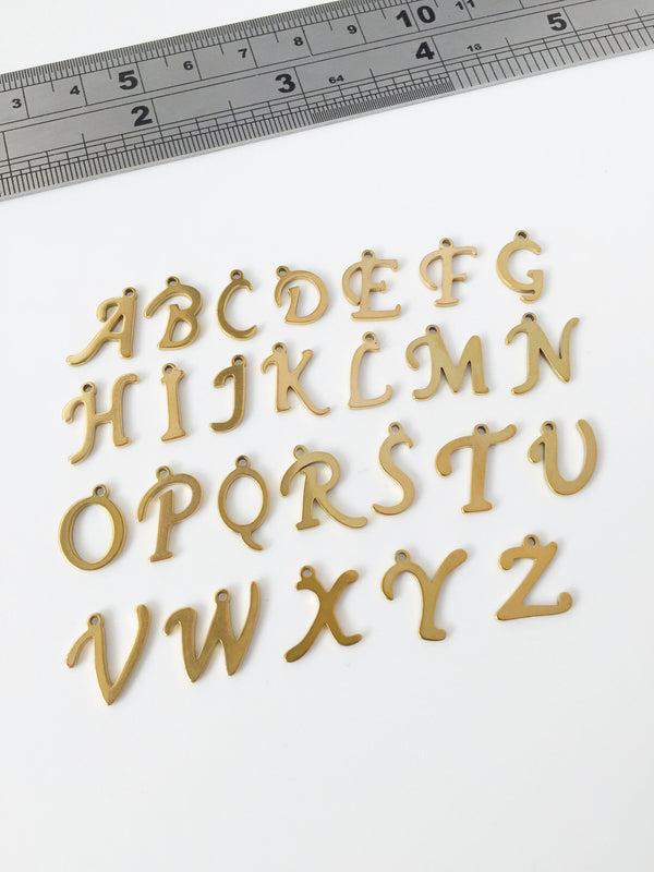 1 Set x Gold Plated Stainless Steel Alphabet Charms, 26 Initial Letter Charms (1793G)