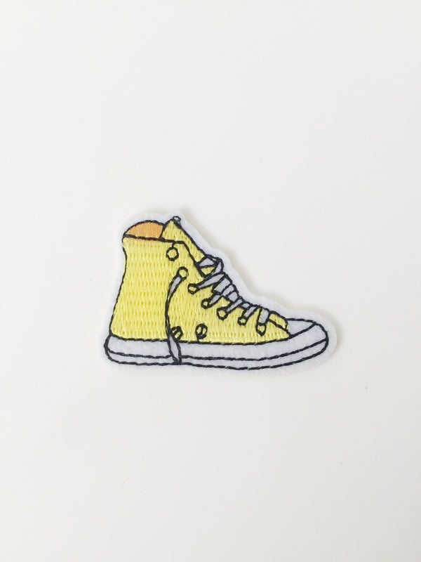 Yellow Sneaker Iron-on Patch, Embroidered Trainer Applique (P038)