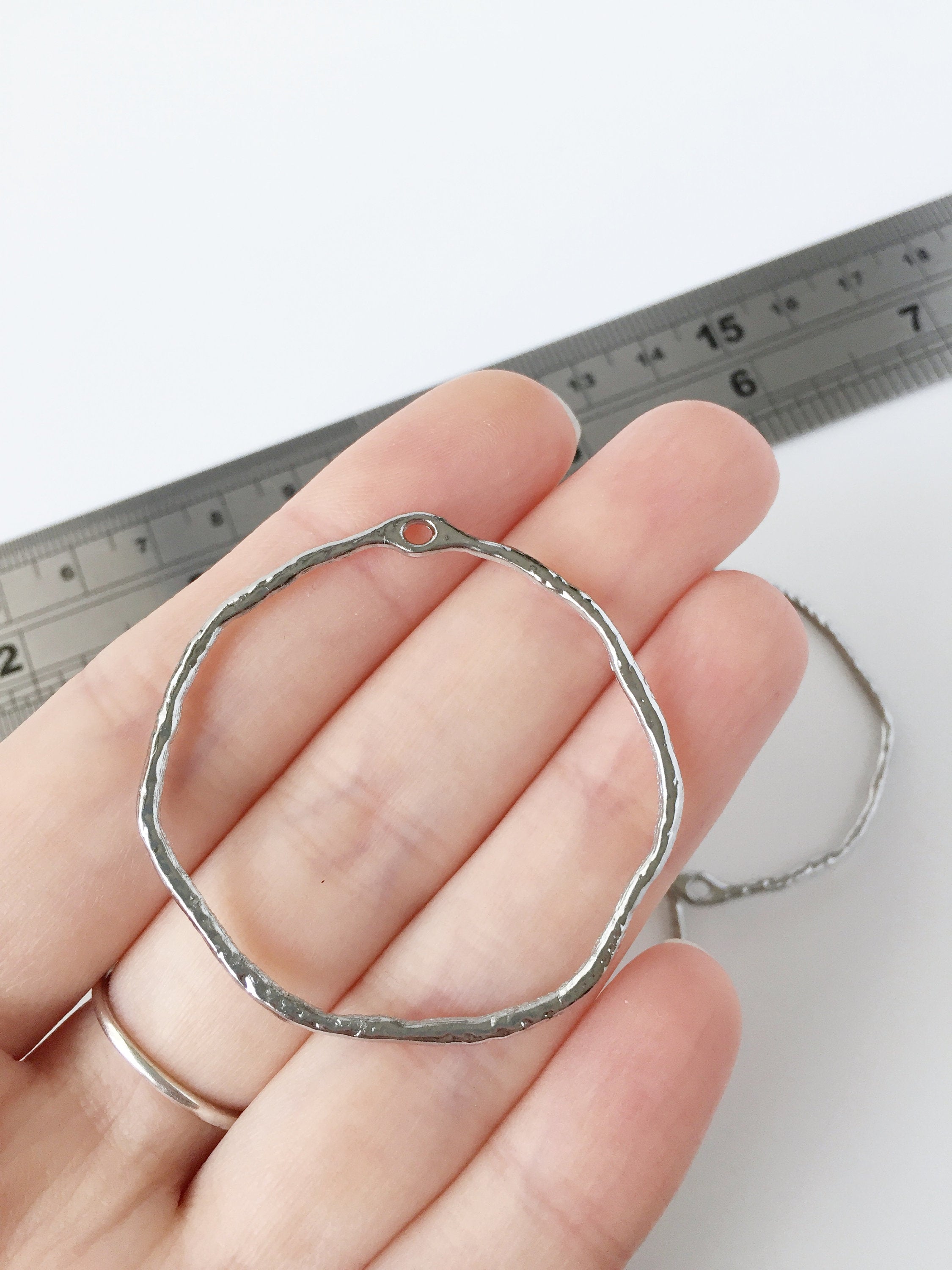 2 x Platinum Plated Textured Irregular Circle Connectors, 40x43mm (1877)