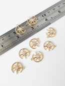 1 x 24K Gold Plated Moon and Star Charm with Cubic Zirconia, 15x17mm (2235)