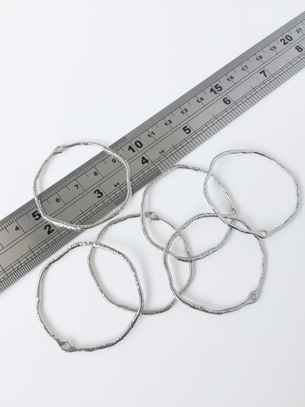 2 x Platinum Plated Textured Irregular Circle Connectors, 40x43mm (1877)