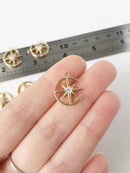 1 x 24K Gold Plated Moon and Star Charm with Cubic Zirconia, 15x17mm (2235)