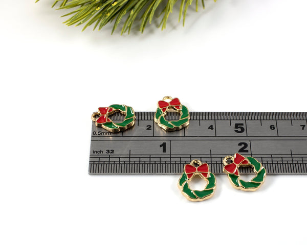 6 x Tiny Wreath Enamel Charms, 15x12mm (2900)