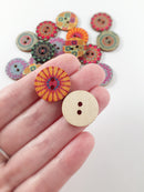 20 x Colourful Wooden Buttons, 19mm