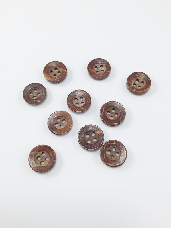 10 x Carved Coconut Brown Shell Buttons, 13mm