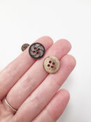 10 x Carved Flower Coconut Shell Buttons, 15mm Brown Wood Buttons with 4 Holes
