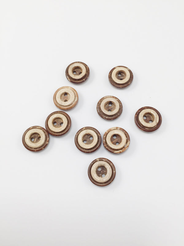 10 x Carved Round Coconut Shell Buttons, 13mm