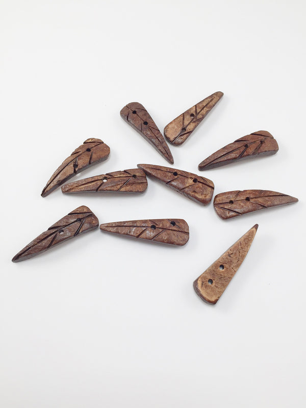 10 x Coconut Shell Elongated Wood Leaf Button, 36x12mm (2310)