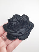Black Rose Iron-on Patch, Embroidered Gothic Rose Applique