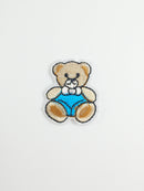 Tiny Blue Teddy Bear Iron-on Patch, Cute Bear Boy Badge