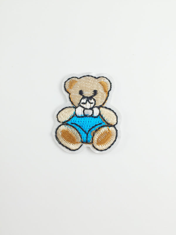 Tiny Blue Teddy Bear Iron-on Patch, Cute Bear Boy Badge