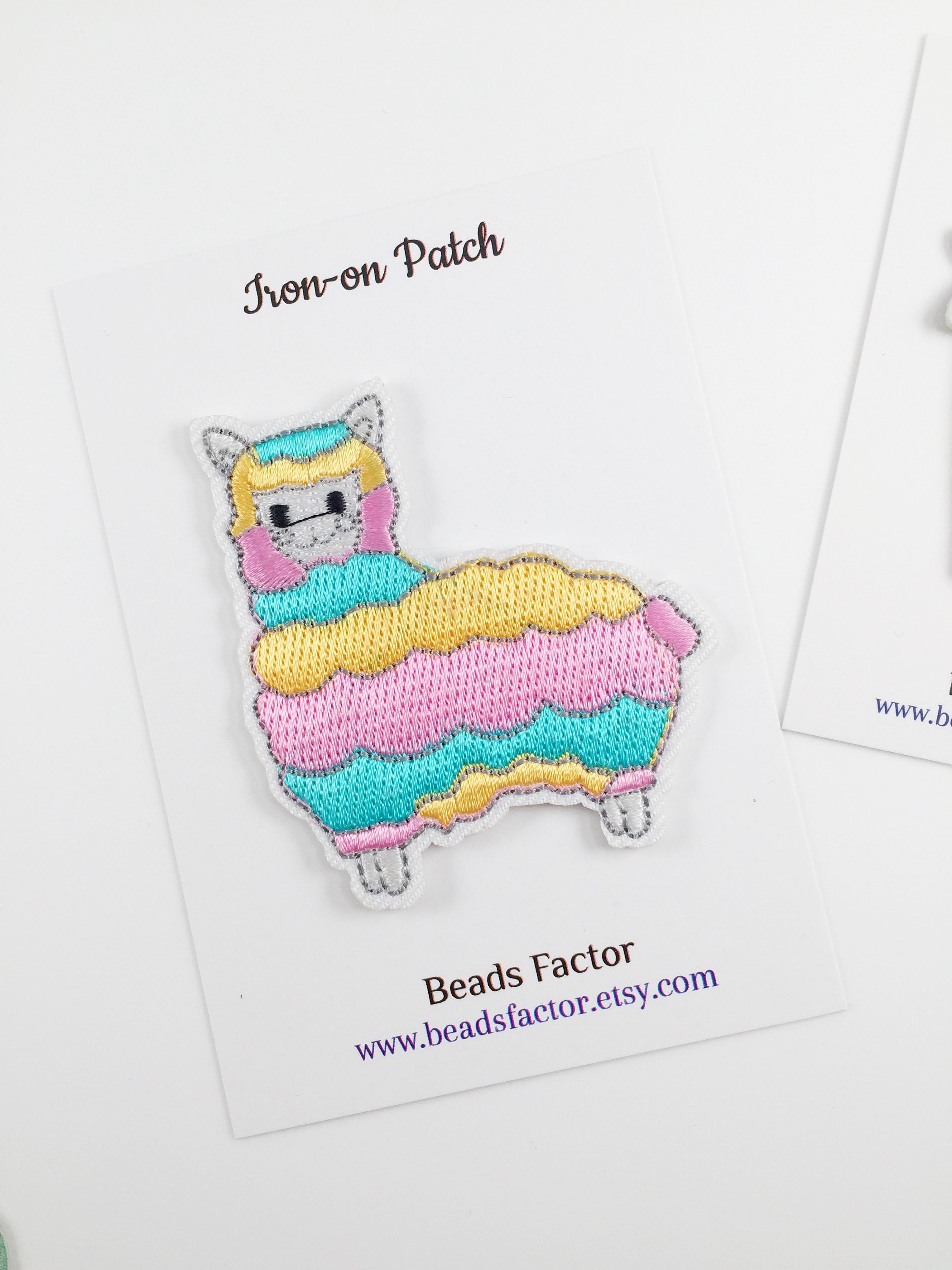 Pastel Rainbow Alpaca Iron-on Patch, Embroidered Llama Applique