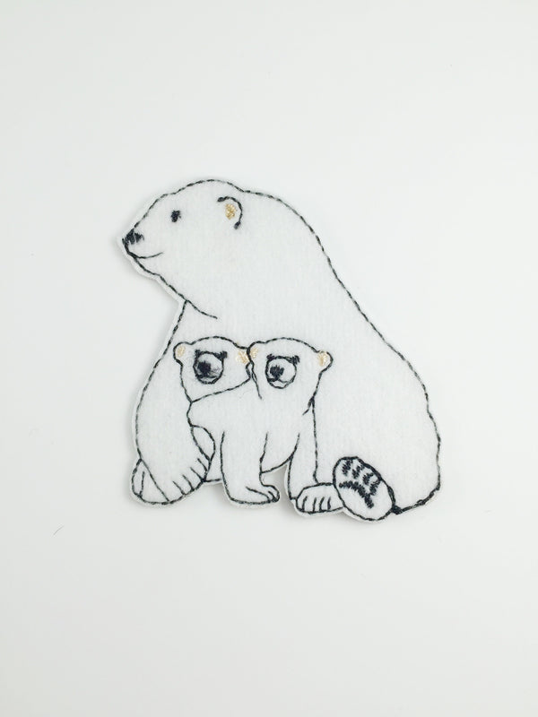 Polar Bear Iron-on Patch, Embroidered Mama and Baby Bears Applique (P090)