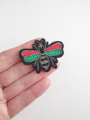 Green and Red Bee Iron-on Patch, Queen Bee Motif