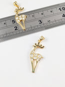 1 x 18K Gold Plated Deer Charm with Cubic Zrconia, 34x13mm (0061)