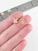 1 x 18K Gold Plated Cubic Zirconia Flower Jewellery Connector, 10x8.5mm (0005)