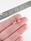 2 x 24K Gold Plated Baguette Cut Cubic Zirconia Charms, 14.5x10mm (0004)