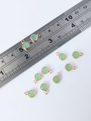2 x Tiny Gold Plated Green Faceted Glass Charms, 9.5x6mm (2241)