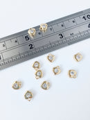 4 x Dainty Gold Plated Heart Pendants, Heart Charms with Cubic Zirconia, 7.5x6mm (2245)