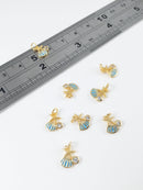 1 x 18K Gold Plated Starfish and Shell Pendant with Cubic Zirconia, 10x8mm (2209)