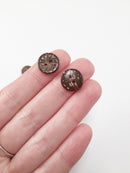 10 x Carved Star Coconut Shell Brown Wood Buttons, 13mm