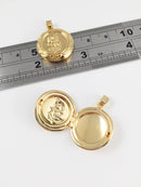 1 x 18K Gold Plated Locket Pendant with Embossed Rose Flower, 20mm (0048)
