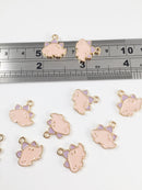 6 x Gold Tone Pink Dinosaur Charms, 15x15mm (0178)
