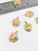 1 x 18K Gold Plated Sun and Moon Charms, 18x13.5mm