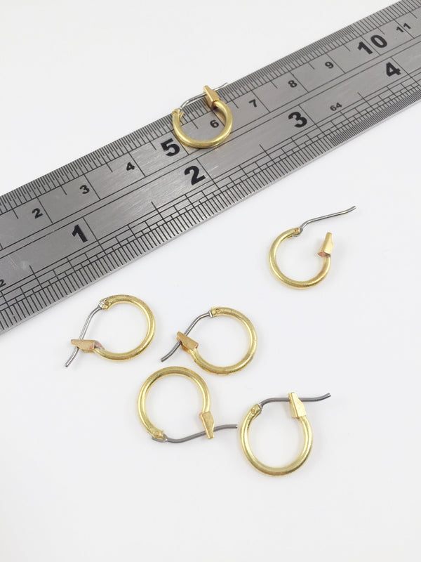 1 pair x Raw Brass Earring Hoops with Stainless Steel Pins, 12mm (0183)
