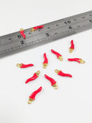 6 x Red Enamel Hot Chili Pepper Pendants, 14.5x4mm (0229)