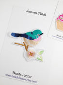 Blue Tit Iron-on Patch, Bluebird Badge, Embroidered Bird Motif