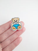 Tiny Blue Teddy Bear Iron-on Patch, Cute Bear Boy Badge