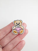 Tiny Pink Teddy Bear Iron-on Patch, Cute Bear Girl Embroidered Motif
