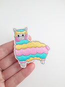 Pastel Rainbow Alpaca Iron-on Patch, Embroidered Llama Applique