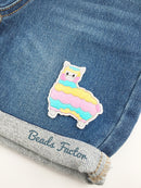 Pastel Rainbow Alpaca Iron-on Patch, Embroidered Llama Applique