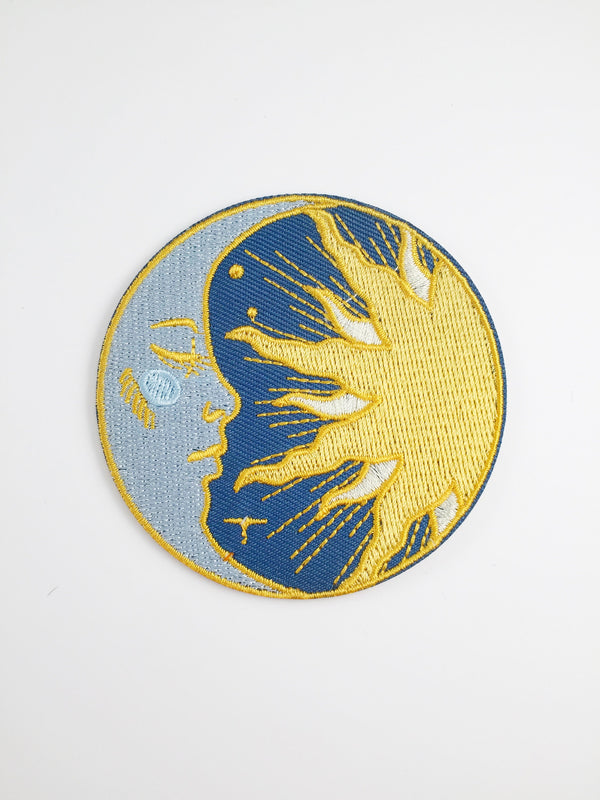 Sun and Moon Iron-on Patch, Embroidered Astronomy Motif