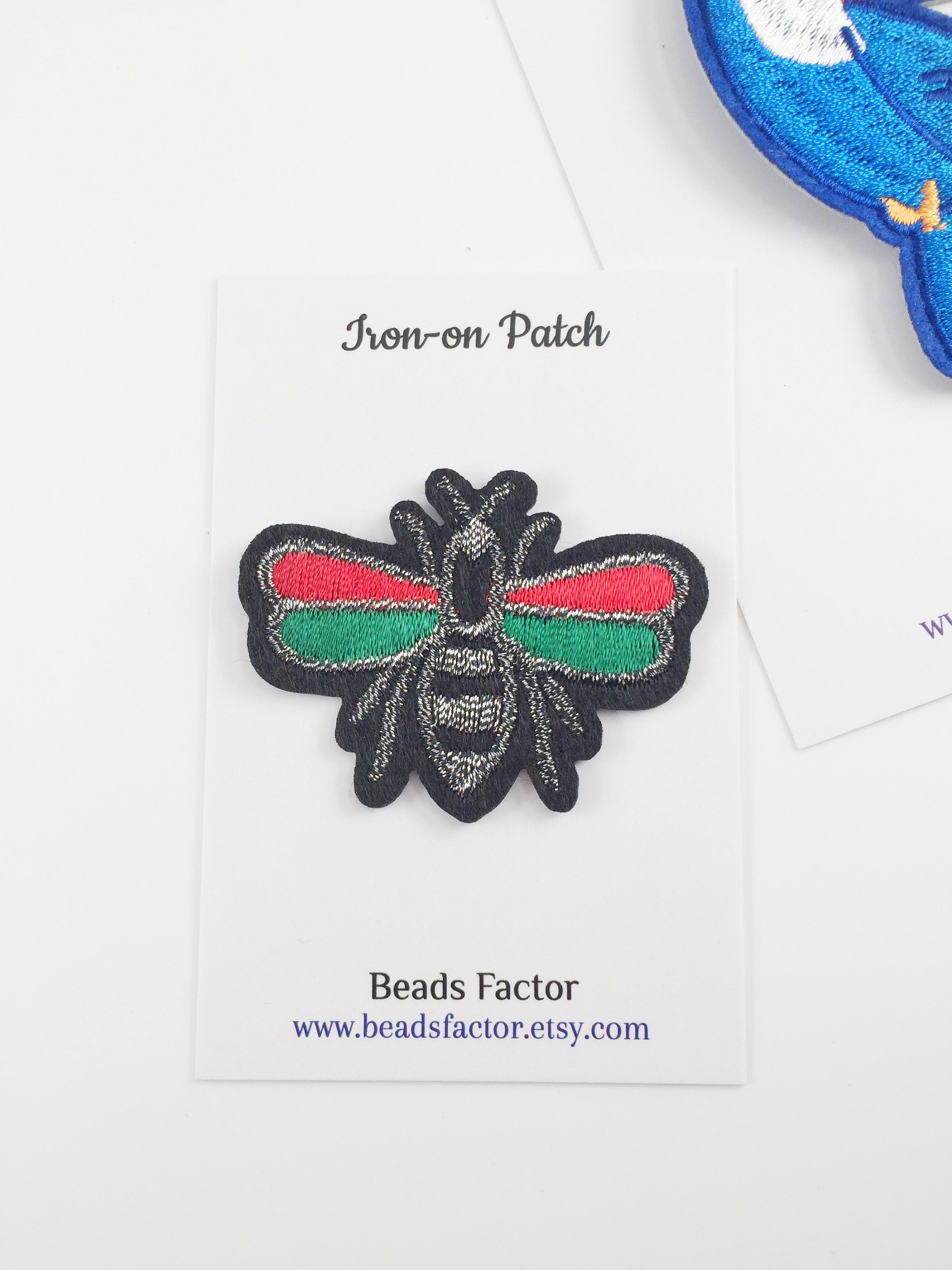 Green and Red Bee Iron-on Patch, Queen Bee Motif